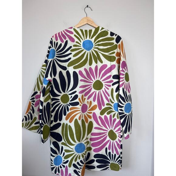 NEW Cala de la Cruz Turin Linen Bell Sleeve Floral Mini Dress Multi Color Size:L - Picture 7 of 8